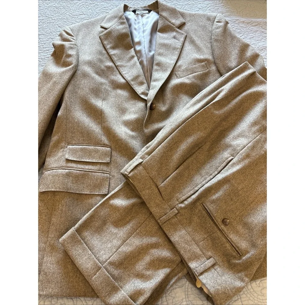 VTG Polo Ralph Lauren 2pc Wool Suit 43 Long Gray Ticket Pocket USA Cuffed 34x32